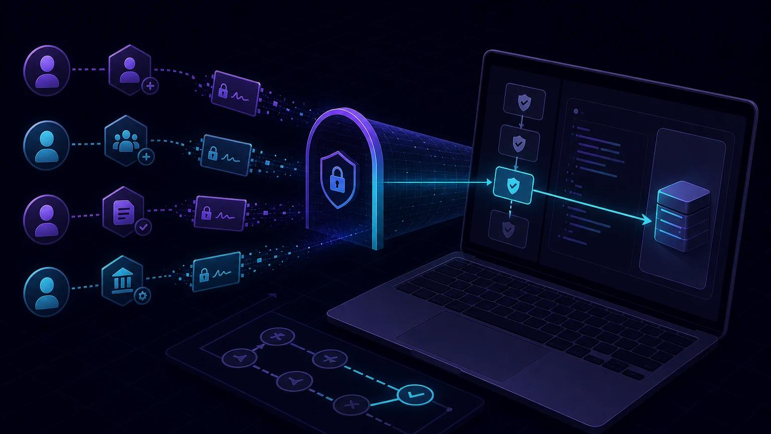 Clerk user lifecycle events passing through a signed webhook tunnel into a Next.js App Router endpoint and local database.