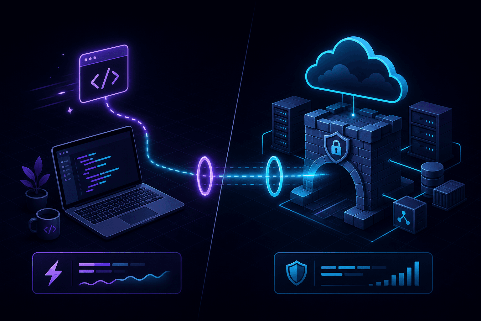 A comparison of a lightweight dev tunnel versus a heavier infrastructure tunnel.
