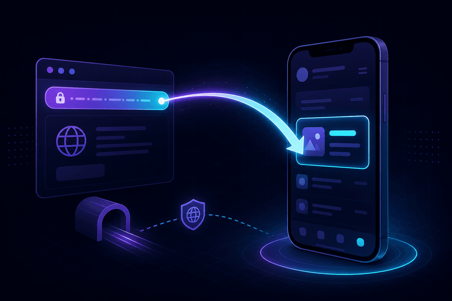 A smartphone opening a deep link from a tunnel URL straight into an app screen.