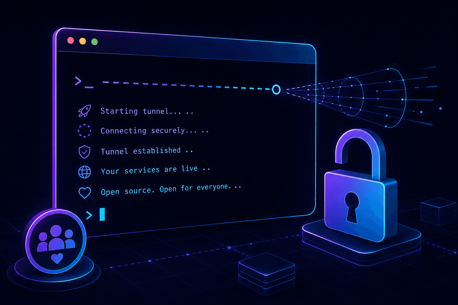 An open-source CLI terminal starting a localhost tunnel.