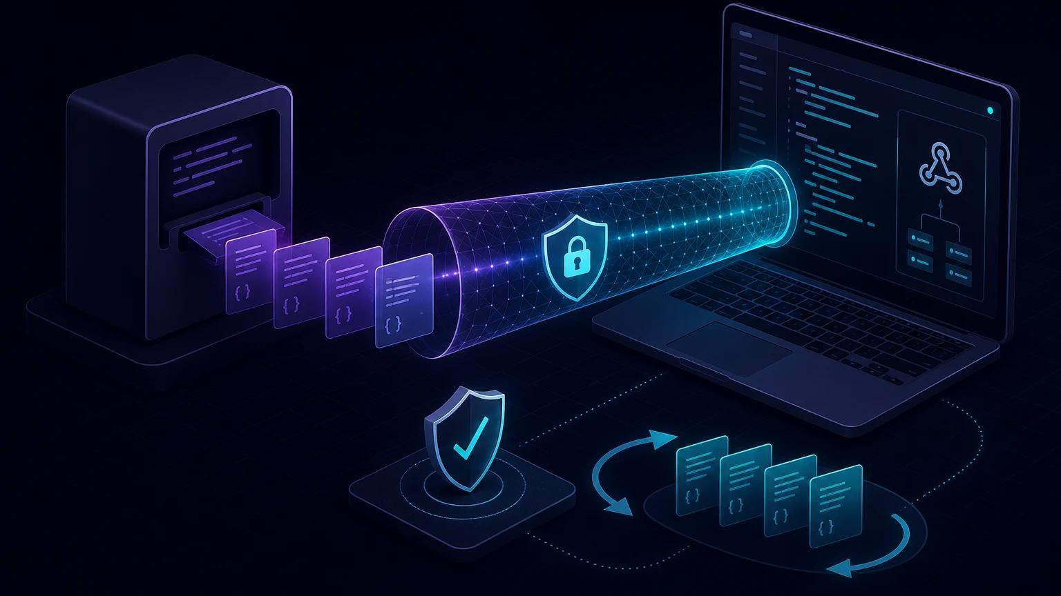 A PayPal sandbox payment event traveling through a secure HTTPS tunnel to a webhook listener running on a developer laptop.