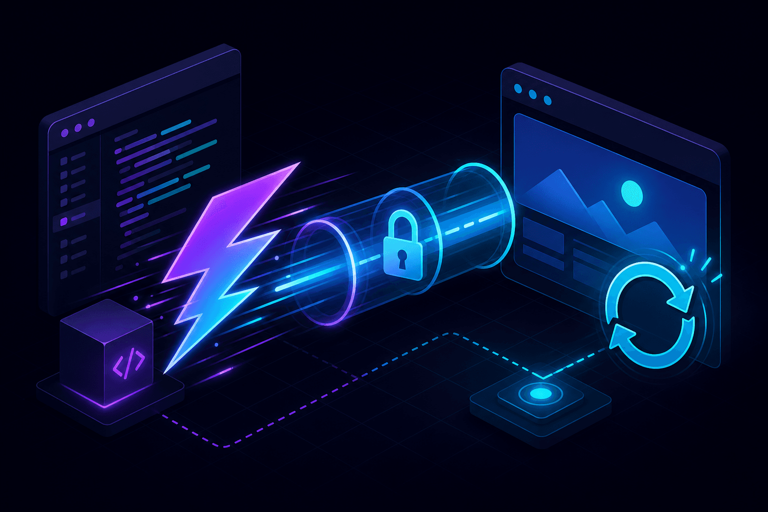 A fast hot-module-reload update delivered over a secure HTTPS tunnel to a live preview.